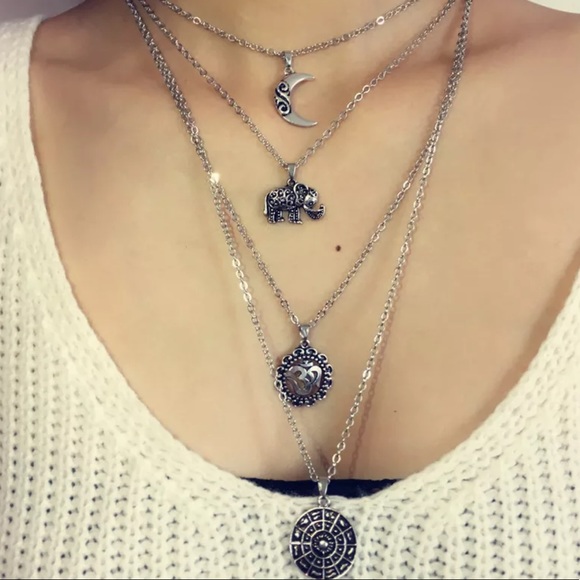 Elephant & Moon Layered Necklace - Picture 6 of 6